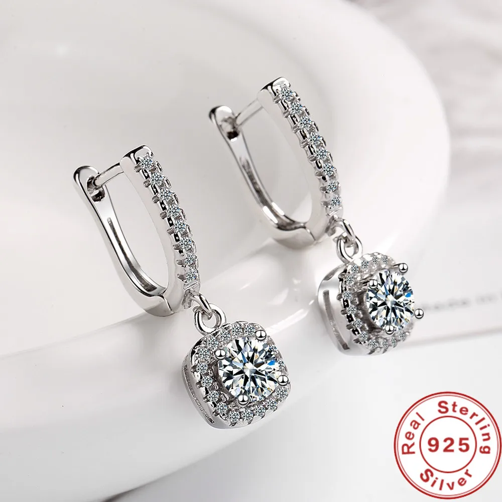 2CT Moissanite Huggie Hoop kolczyk dla kobiet laboratorium utworzono diament 925 srebro Dainty Hoop dynda kolczyk Fine Jewelry