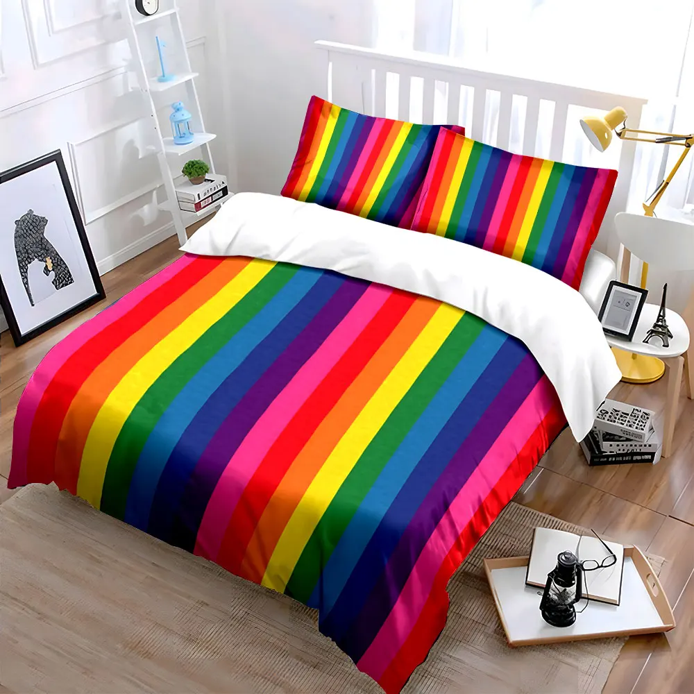 Colorful Vertical Striped Background Duvet Cover Set with 3D Printing Design Soft Polyester Bedding Set All-Season Comfort
