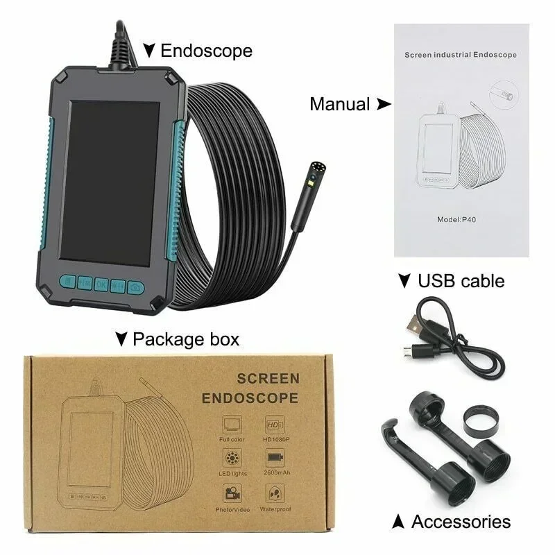 

8mm Dual Lens Endoscope Camera 8 LED Lights Waterproof Industrial Endoscope 4.3'' HD Screen Hard Cable TF Card Inspection Camera