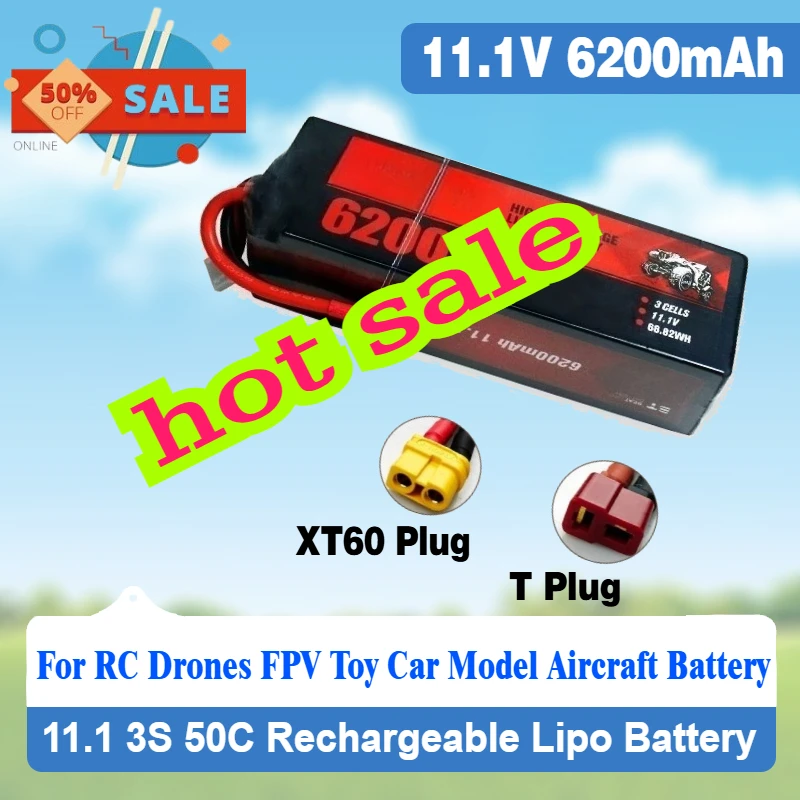 

In Stock 11.1 3S 50C 6200mAh Rechargeable Lipo Battery Connector for RC Drones FPV Toy Car Model Aircraft Battery