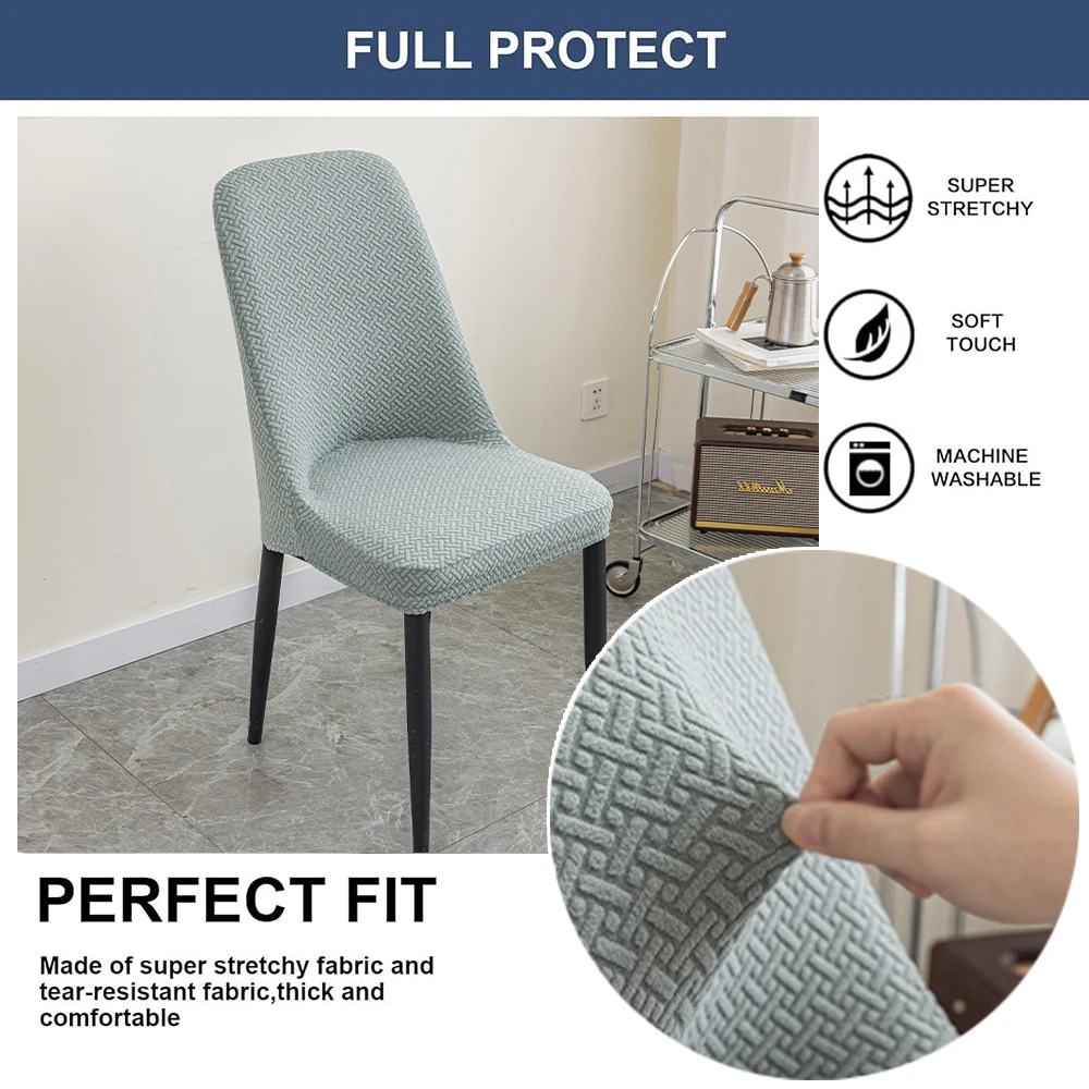 Twill Style Curved Back Chair Cover Stretch Jacquard Arc Seat Covers Anti-dirty Stool Slipcover for Dining Room Home Decor 1PC