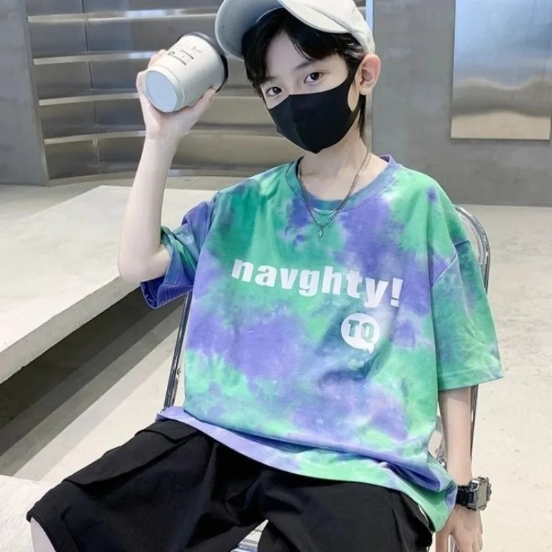 100% Cotton Boys' Half Sleeve T-Shirt 2026 Summer New Kids Loose Fit Casual Top Kids' Summer Clothing Wholesale