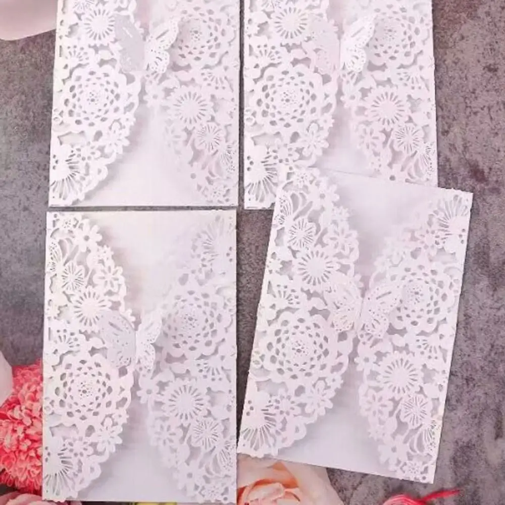 

50 шт. 3D-пригласительных открыток с цветочным узором, в европейском стиле, с вырезанным узором, декоративные открытки с бабочками, поздравительные открытки