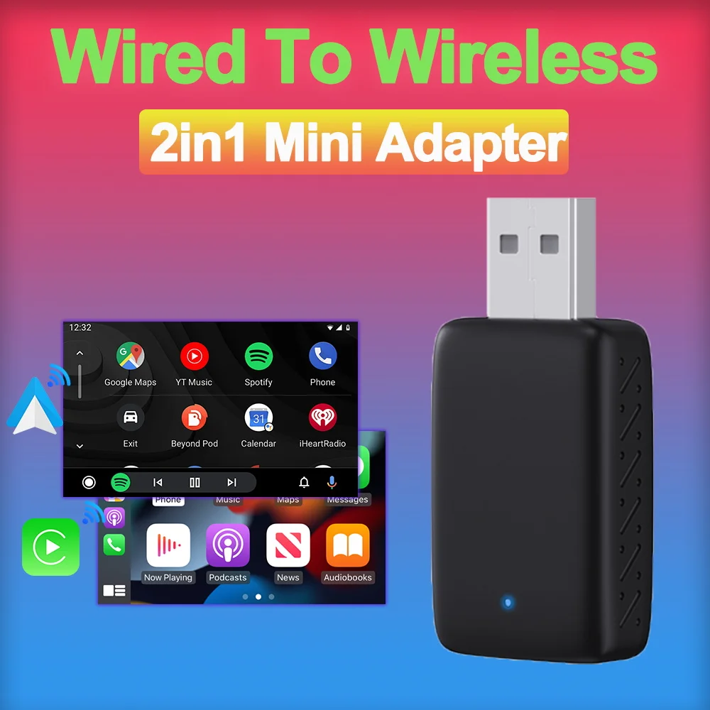 New Adapter 2in1 Mini CarPlay Box Wired To Wireless CarPlay&Android Auto Smart box Bluetooth WiFi Connect Plug&Play Fit 99% Cars