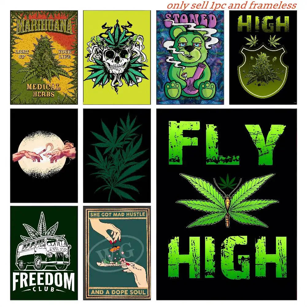 Smoking Leaves Weed Artwork Poster Canvas Printing Abstract Painting Weed Wall Decor Home Room Drug Wall Art Prints Decoration