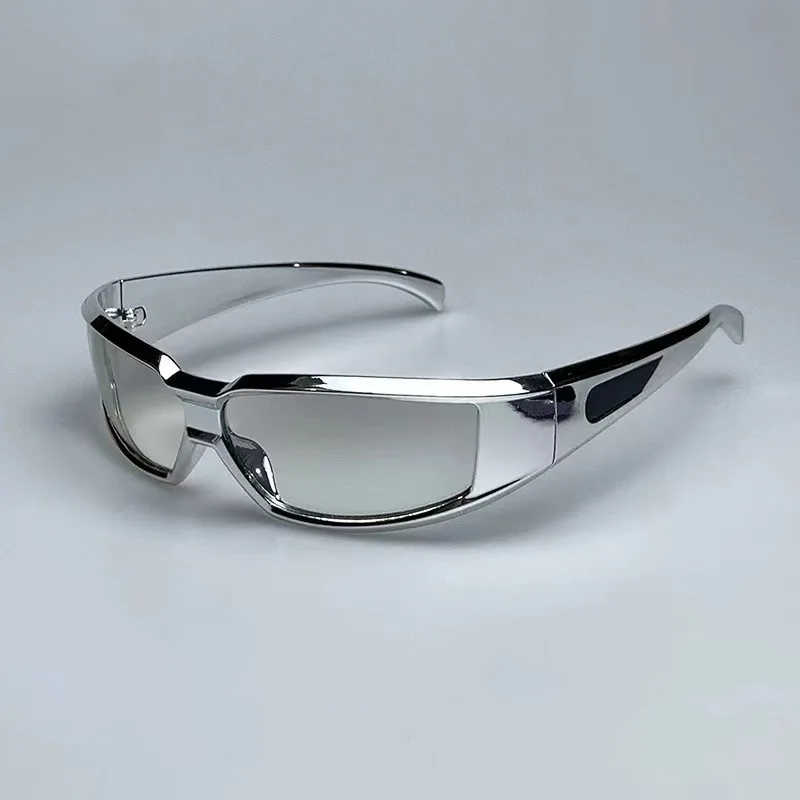 

Shiny Silver Cyber Style Square Mirror Sunglasses Reflective Silver Frame Dancing Bar Glasses Future Soldier Cool Tech Feeling