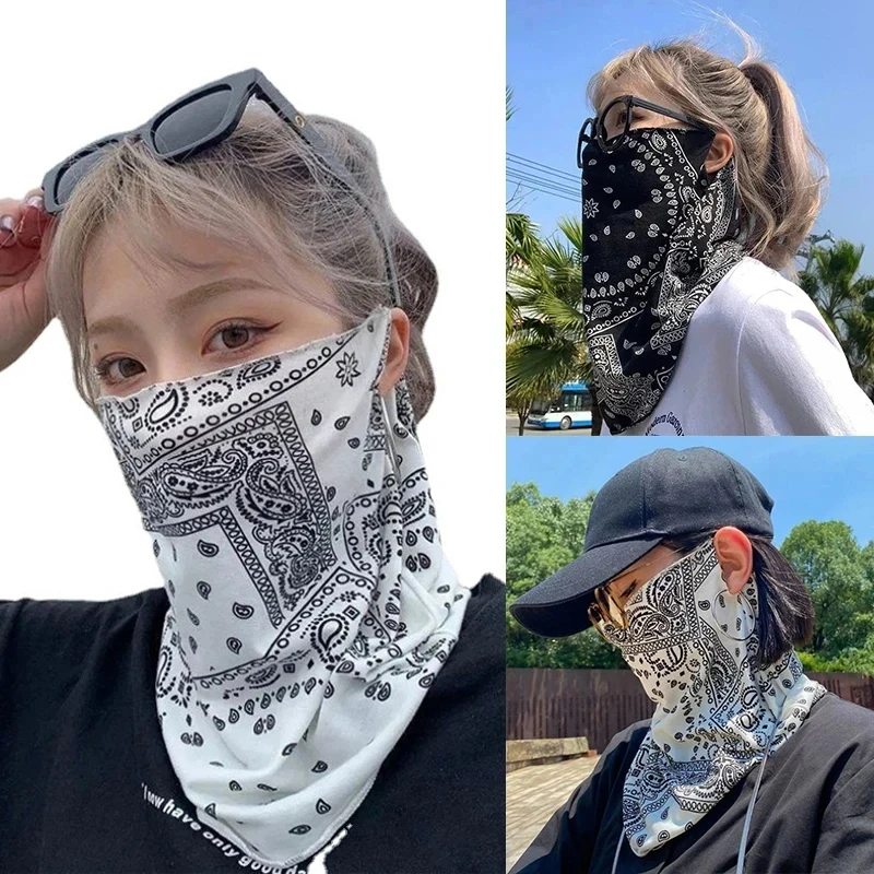 Masker paparan matahari Pria Wanita, gaya Punk leher wajah UV perlindungan telinga syal Hip Hop olahraga luar ruangan bersepeda Bandana syal musim panas