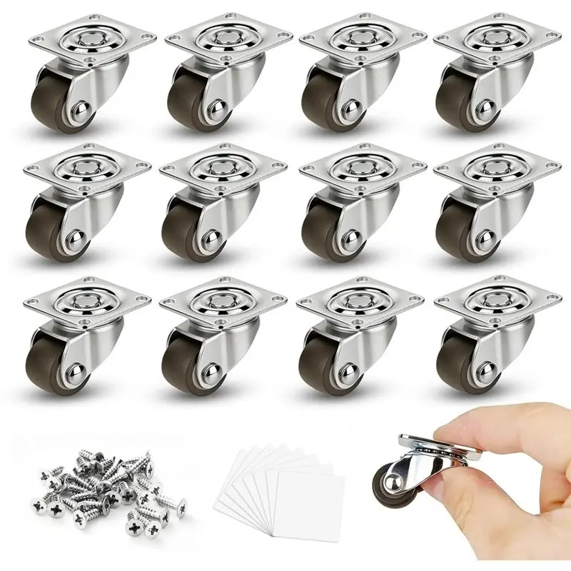 B97A-12 Pack Mini Caster Wheels 1/2 Inch, 360° Swivel Low Profile Casters With Self-Adhesive Paste,For Furniture & Appliances