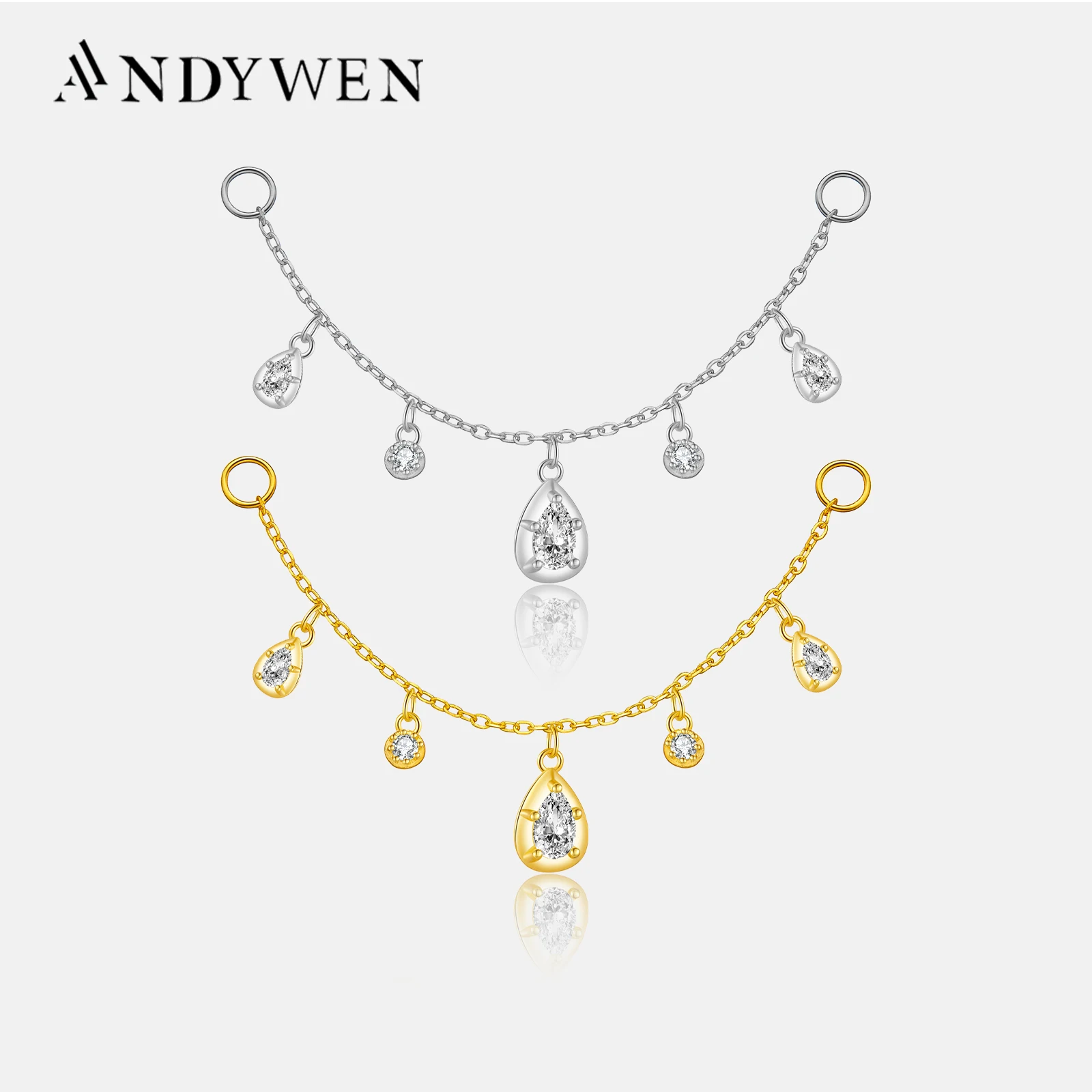 ANDYWEN 925 Sterling Silver 6cm Chain Circel Adjustable Chain For Hoops Piercing Pendientes Rock Punk Fine Jewelry Clips