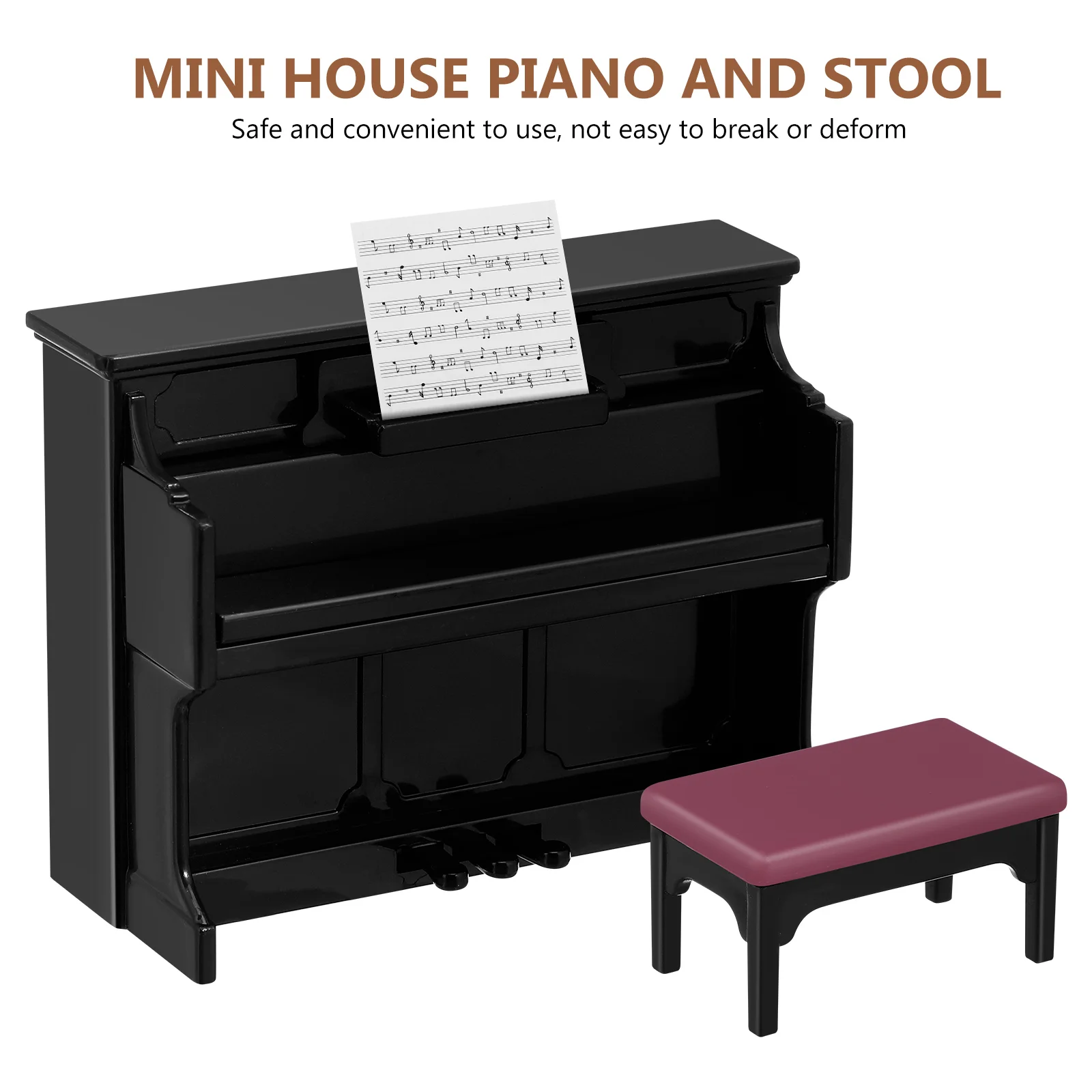 Mini Piano Props House Furniture and Stool Kids Toy Keyboard Music Instrument Miniature Accessory Plastic Collectibles