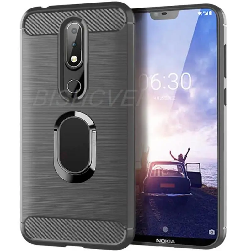 For Nokia 2.2 Brushed Carbon Fiber Silicone Shockproof Case For Nokia 1 5.1 6.1 7 Plus 8 8.1 Magnetic Stand Cover