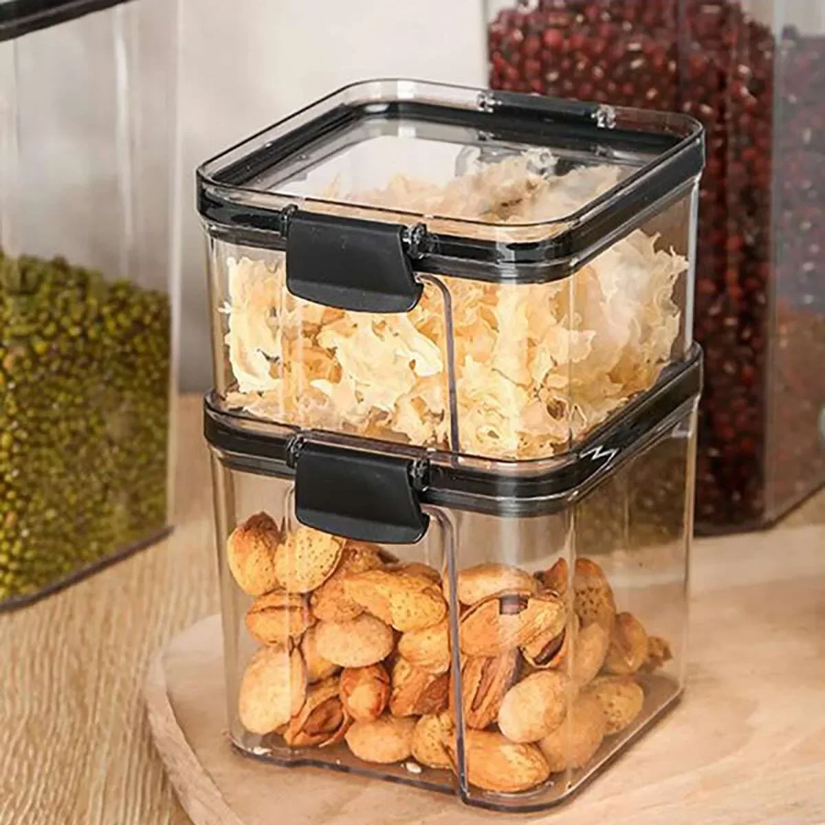 2pcs-Food Storage Containers With Lids, Clear Airtight Food Jars, Moisture-proof Transparent Sealed Fresh-keeping Box