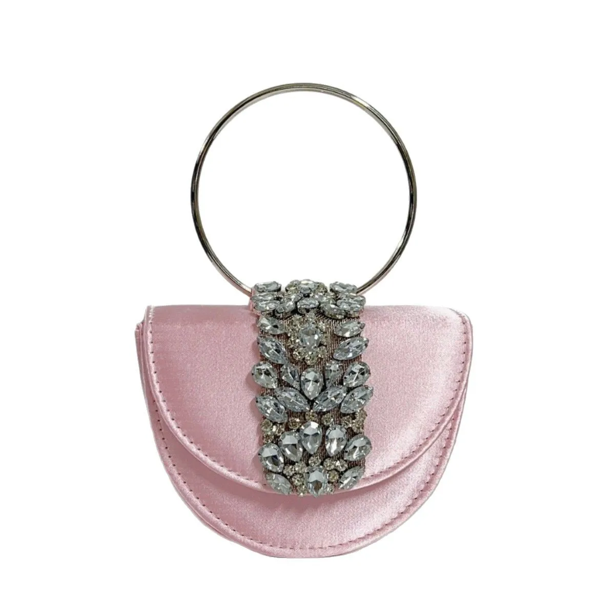 

Women Handbag Luxury Fashion Satin Half Moon Bag Crystal Rhinestone Diamond Evening Bag Wedding Party Clutch Purse Crossbody Bag