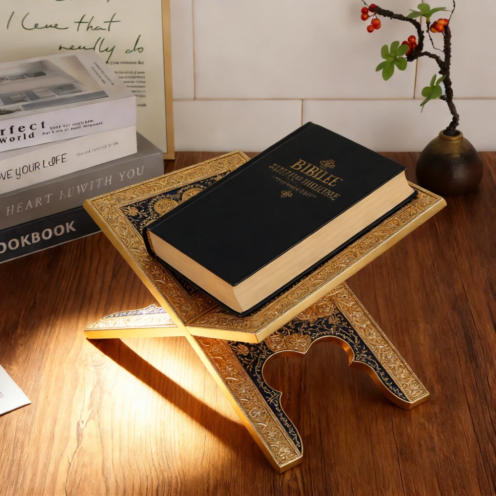 New European Carved Pattern Book Stand | Foldable Ethnic Style Base | Portable Book Holder for Reading & Display