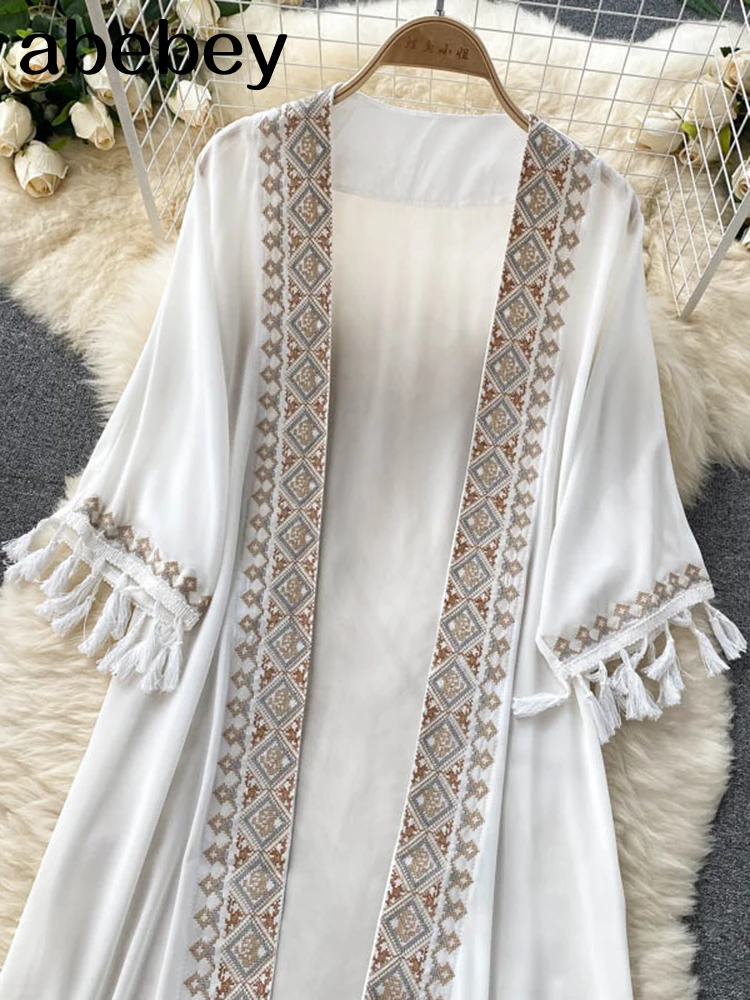 Retro Embroidery Sun Protection Shirt Women Summer Casual Loose Streetwear Chiffon Long Sun Protection Cardigan 2022