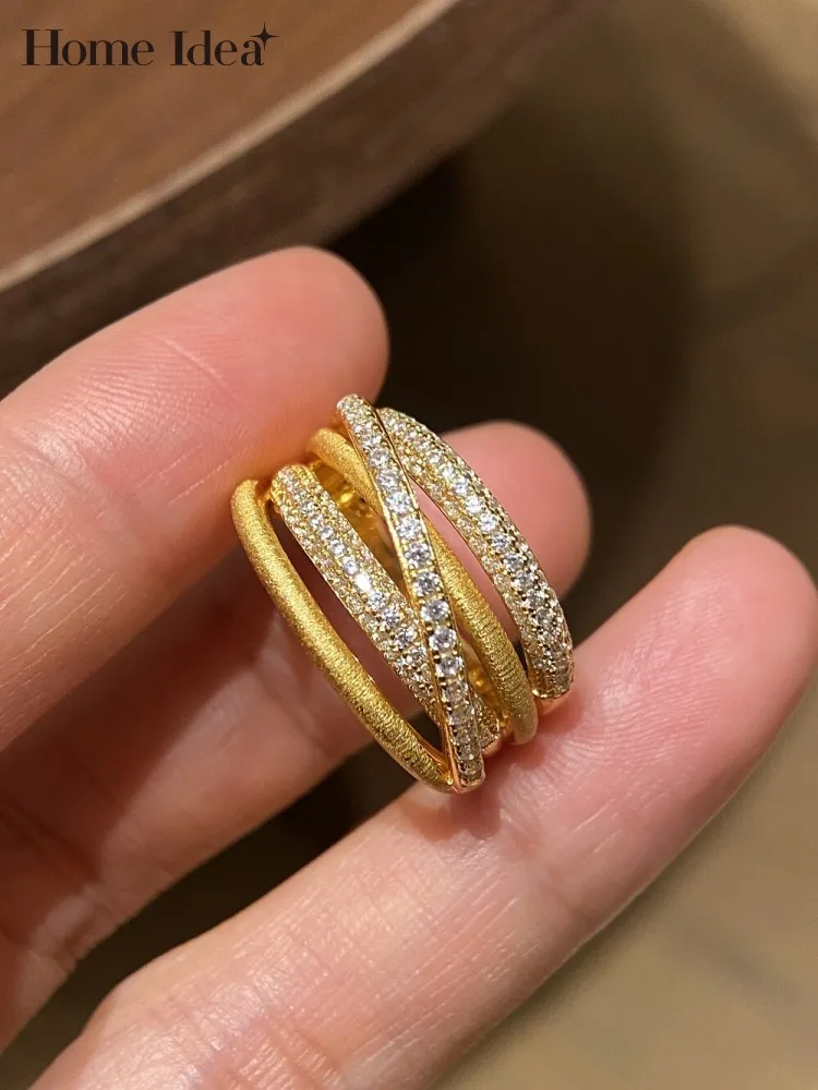 

Designer Ladies 925 Sterling Silver Fashion Rings 18K Gold Plated Diamonds Irregular Rings Women New Fine Jewelry Accessories