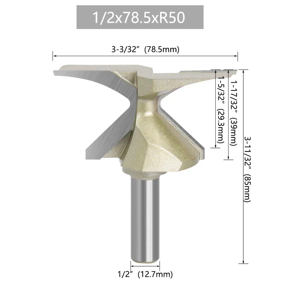 1pc R18/R30/R50 Arc Bending Router 1/2'' Shank Seamless Gold Molding Wood Router Arc Integrated Drill Bit For Wood Furniture