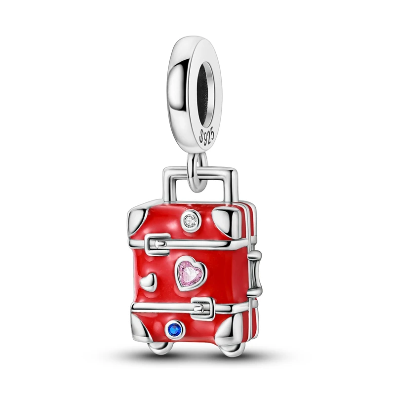 Original 925 Sterling Silber Love Red Luggage Charms Bead Fit 3mm Armband für Frauen, feiner DIY-Geburtstagsschmuck, Geschenke