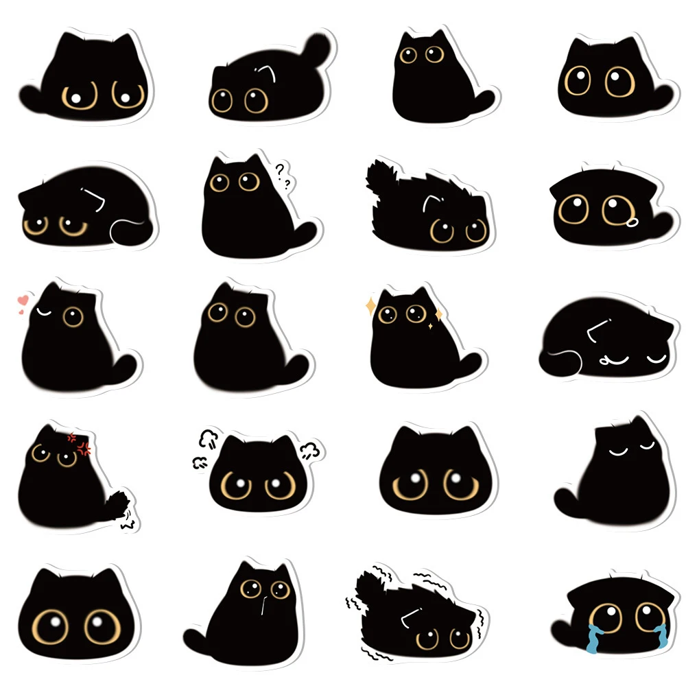 10/20/40/80PCS Black Cat Cute Kawaii Stickers Vintage For DIY Notebook Guitar Scrapbooking Motorcycle Luggage Graffiti Decals