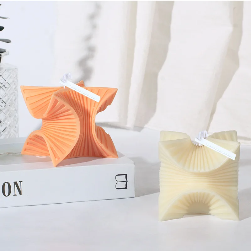 Silicone Candle Mold White Creative Geometric Twisted Fan DIY Soap Aromatherapy Plaster Home Decoration Cake Mold Tool