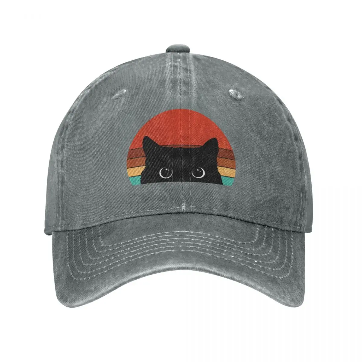 

Black Cat Peeking Sunset Vintage Baseball Caps Washed Denim Hats Outdoor Adjustable Casquette Streetwear Baseball Cowboy Hat