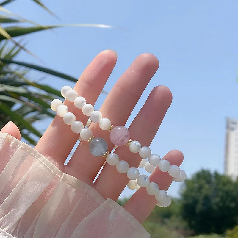 Navy Blue Sweet Fresh Girl Heart Student Ice Cream Aquamarine Pink Crystal Girlfriends Bracelet