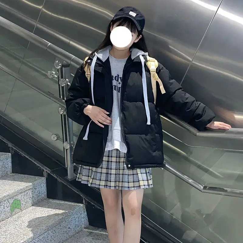 New Winter Thick Warm Fake Two Pieces Down Cotton Jacket Woman Parkas Overcoat Autumn Female Korean Loose Puffer Outerwear Black