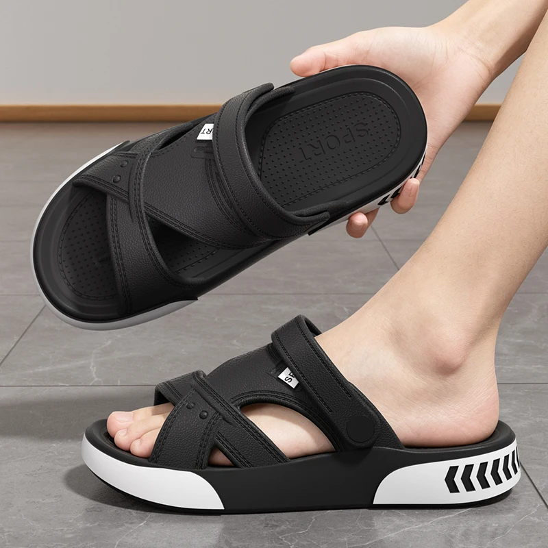 Sandales d'été pour hommes, tongs à semelle épaisse, antidérapantes, pour la marche en intérieur et en extérieur, sandales de plage confortables, chaussures de maison pour couples