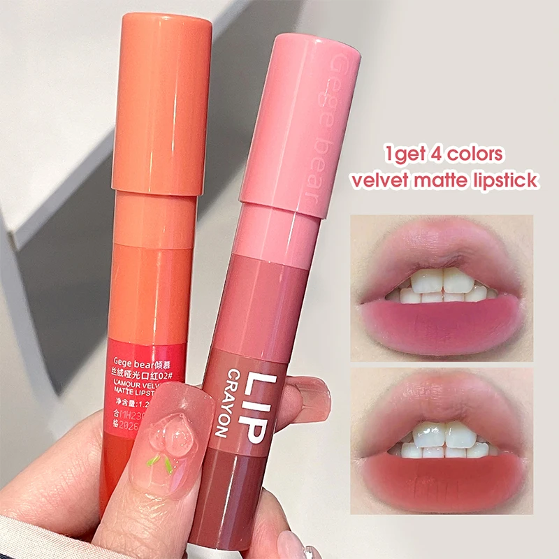 4-Color Matte Velvet Mist Lipstick,1Pc Waterproof Non-Stick Cup Long-Lasting Wear Lipstick For Women