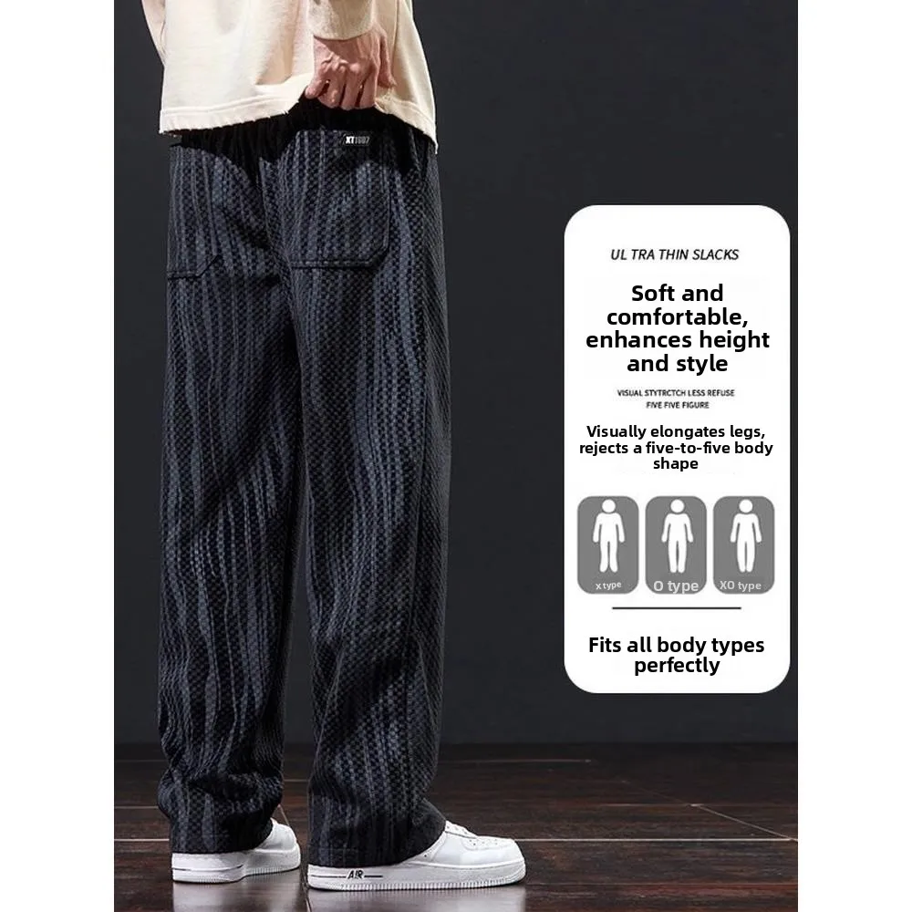 

Men's Casual Harlan Pants Elastic Waisand Fce Lined Striped Sports Eighteen orts Bla Loose Fit Autumn New Sle