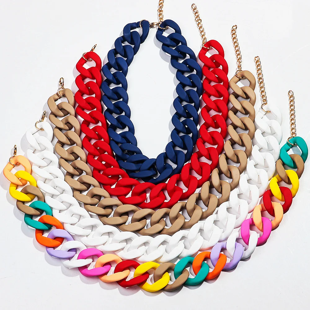 New Colorful Matte Acrylic Wide Chain Choker Necklaces for Women Statement Bohemian Resin Chunky Collar Necklace Fashion Jewelry