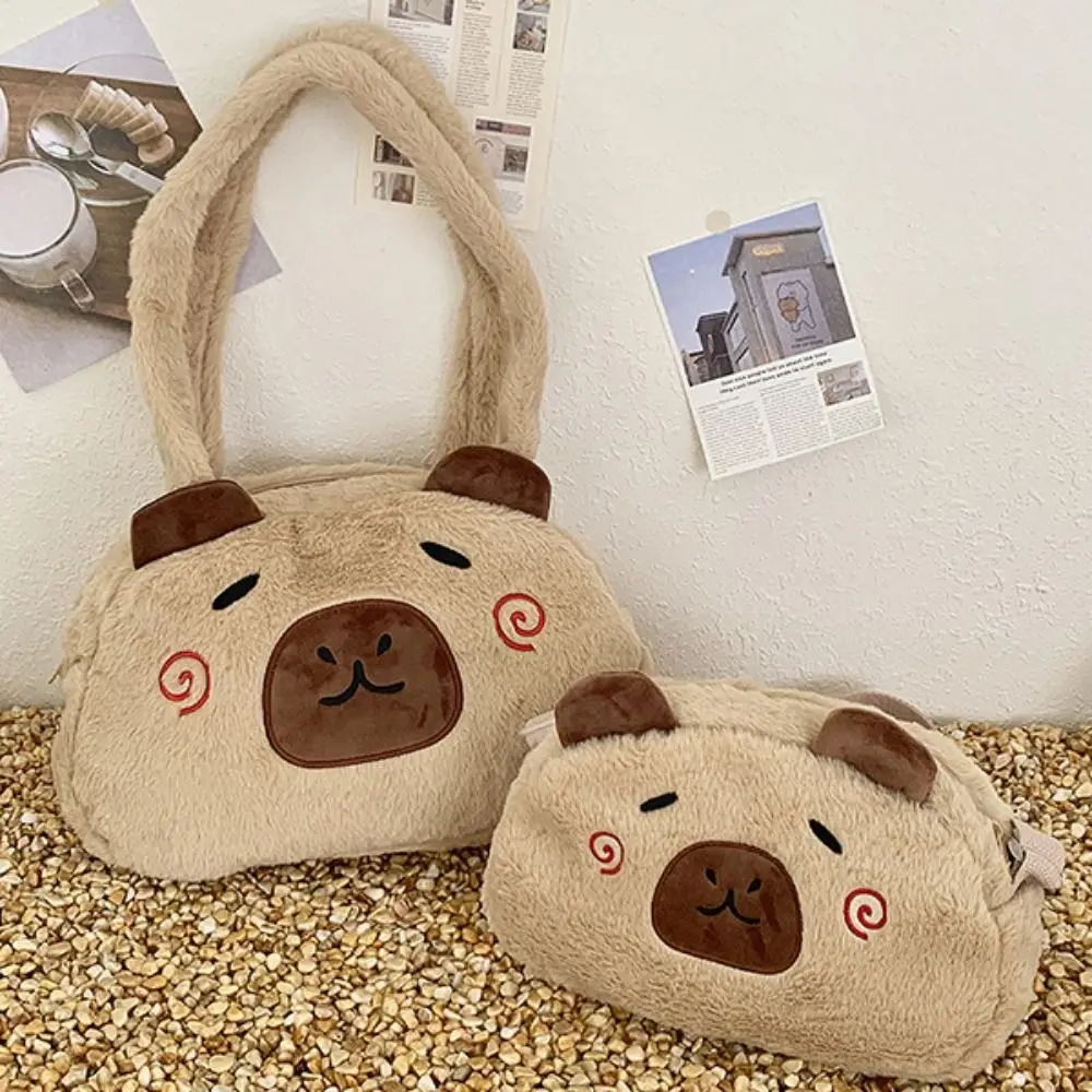 Kabi Bala Capybara Plush Handbag Schoolbag Animals Cartoon Crossbody Bag Fluffy Backpack Doll Bag Plush Doll Bag Lunch Bag