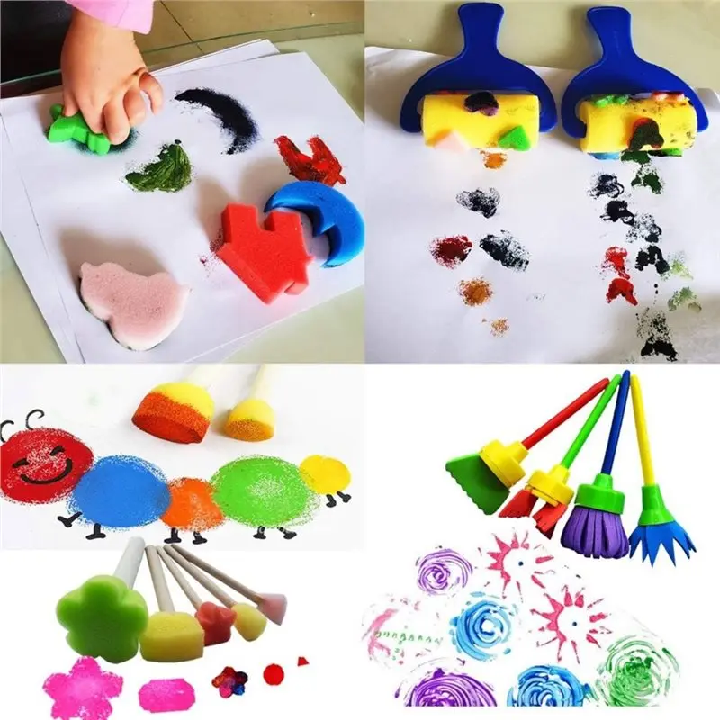 MACH-Paint Sponge Brush Set 53 Pcs For Kids, Art Tool Kit With Animal Shape DIY Crafts And Drawing Sponges