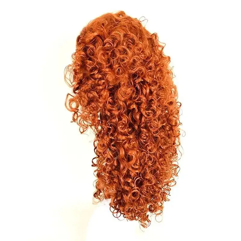 72th Anime Wigs Legend Merida Brave Princess Cosplay Wig Orange Long Curly Synthetic Hair Free