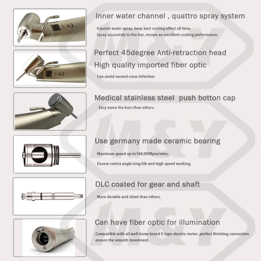 Dental 1:4.2 Surgical handpiece 25,000LUX Fiber Optic external water Z45L electric motor Contra Angle air turbine dentistry tool