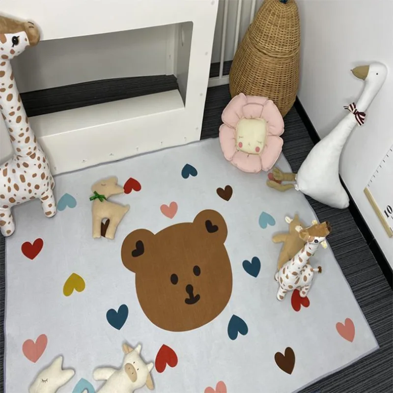 INS Nordic Baby Game Mat Crawl Carpet Children Room Carpet Rectangular Cartoon Bear Printed Game Mat Kids Bedroom Decoration