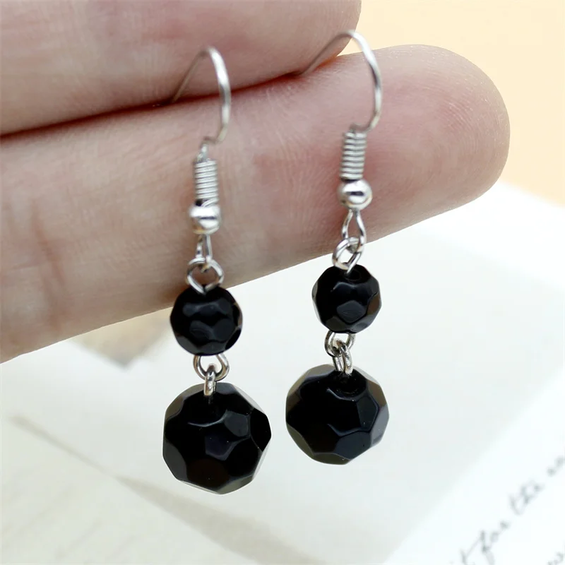 2022 New Fashion Girl Earrings Black Cut Faceted Pendant Long Ladies Pendant Earrings Jewelry DIY Charm Craft Gifts