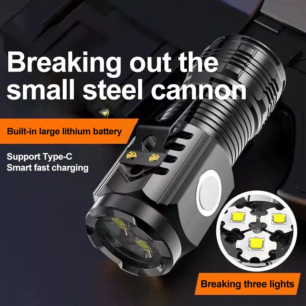 

Мини-сильный светодиодный фонарик, супер яркий фонарик, перезаряжаемый USB-светильник, фонарь для кемпинга, 5, режим освещения, водонепроницаемый, с зажимом для ручки