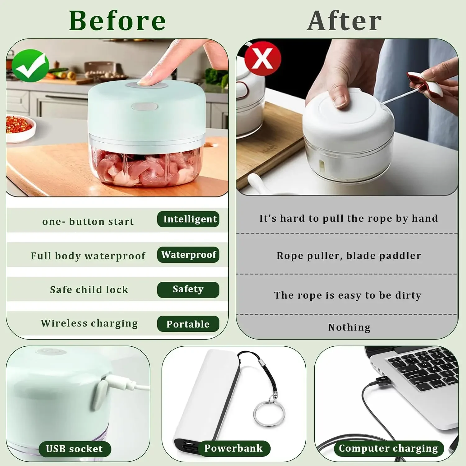 250ml Portable Electric Garlic Masher spoon and brush Crusher Garlic Chopper USB Food Processor Kitchen Kitchen Gadgets Kitchen