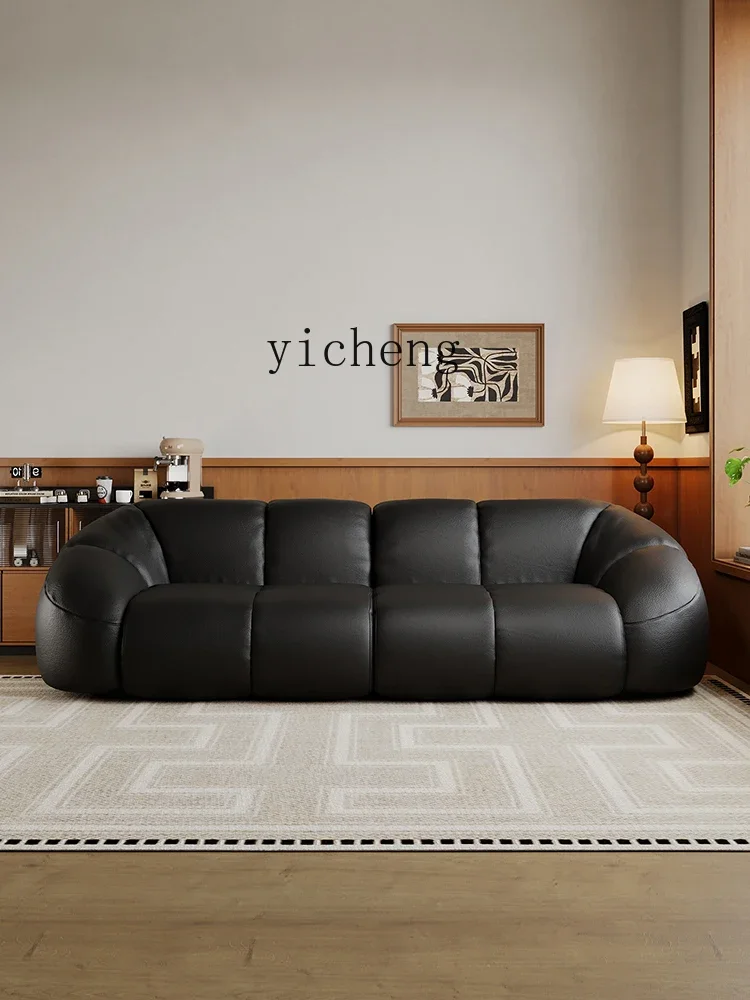 

V7 medieval retro style black sofa first layer cowhide large and small apartment living room full leather straight row sofa