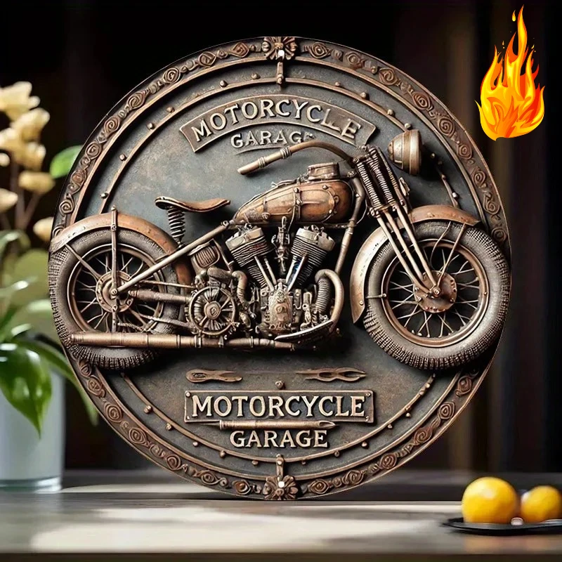 

Vintage Retro 8x8" Aluminum Sign - Round Motorcycle Garage Metal Tin Wall Decor for Home, Garage, Cafe