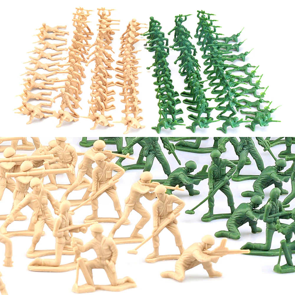 ViiKONDO Army Men Toy Action Figure 50pcs Soft Plastic Green or Tan Soldier 12 Poses Military Guy Battle Troop Wargame Gift Kid