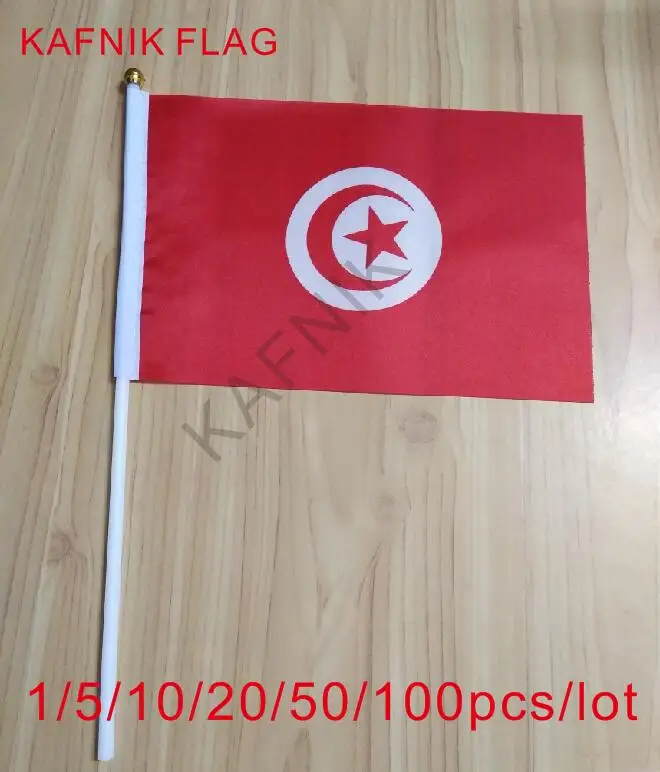 KAFNIK ,10/20/50/100pcs Tunisia small decorative countries flags  14 * 21CM quality polyester flag