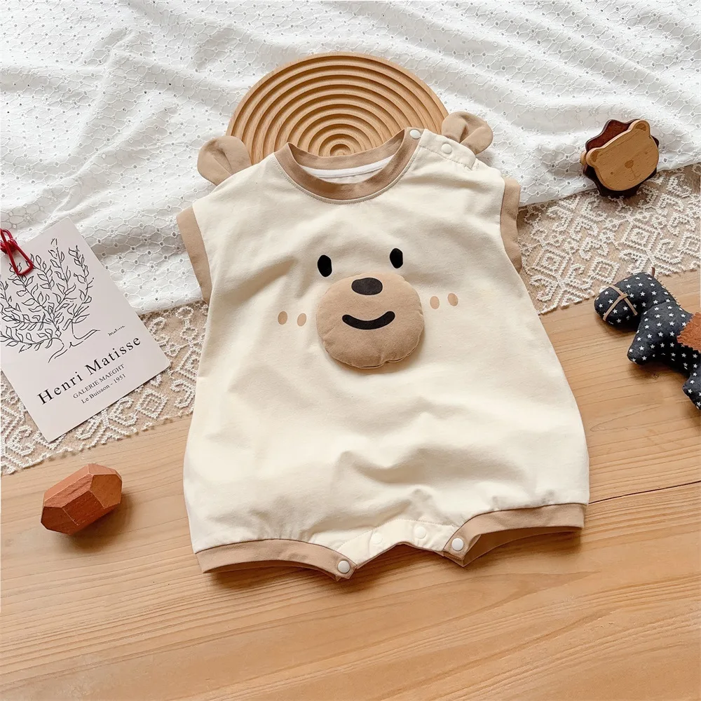 

Baby Clothes 2024 Summer Sleeveless Short Romper 0-1 Years Old Korean Style Cartoon Thin Round Neck Fashionable Romper