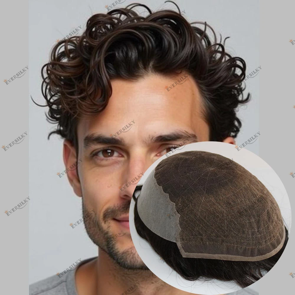 

Undetected Lace Front&PU Human Hair 26mm Loose Curly Toupee Q6 Bleach Knots Blonde European Hair Capillary Prosthesis 5x7-8x10