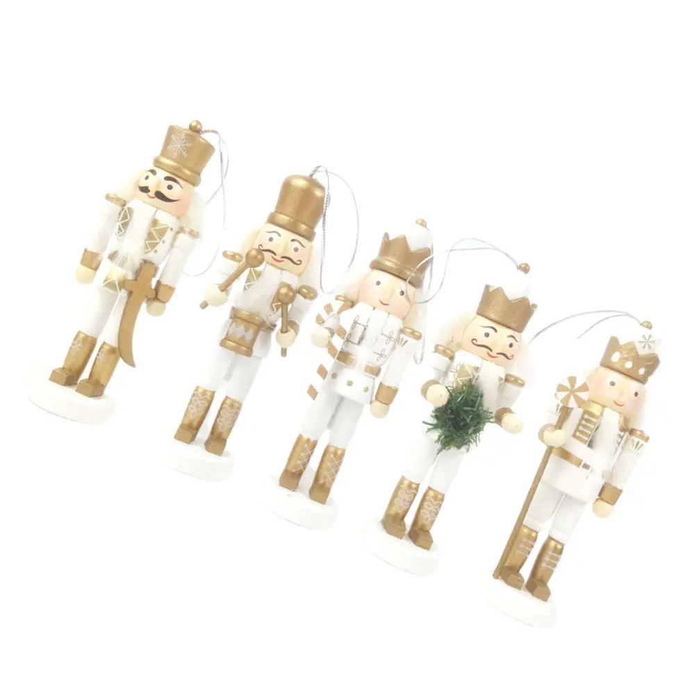 

Набор из 5 деревянных солдатиков-Щелкунчиков: экологичные развивающие игрушки для детей, в основном белые и золотые