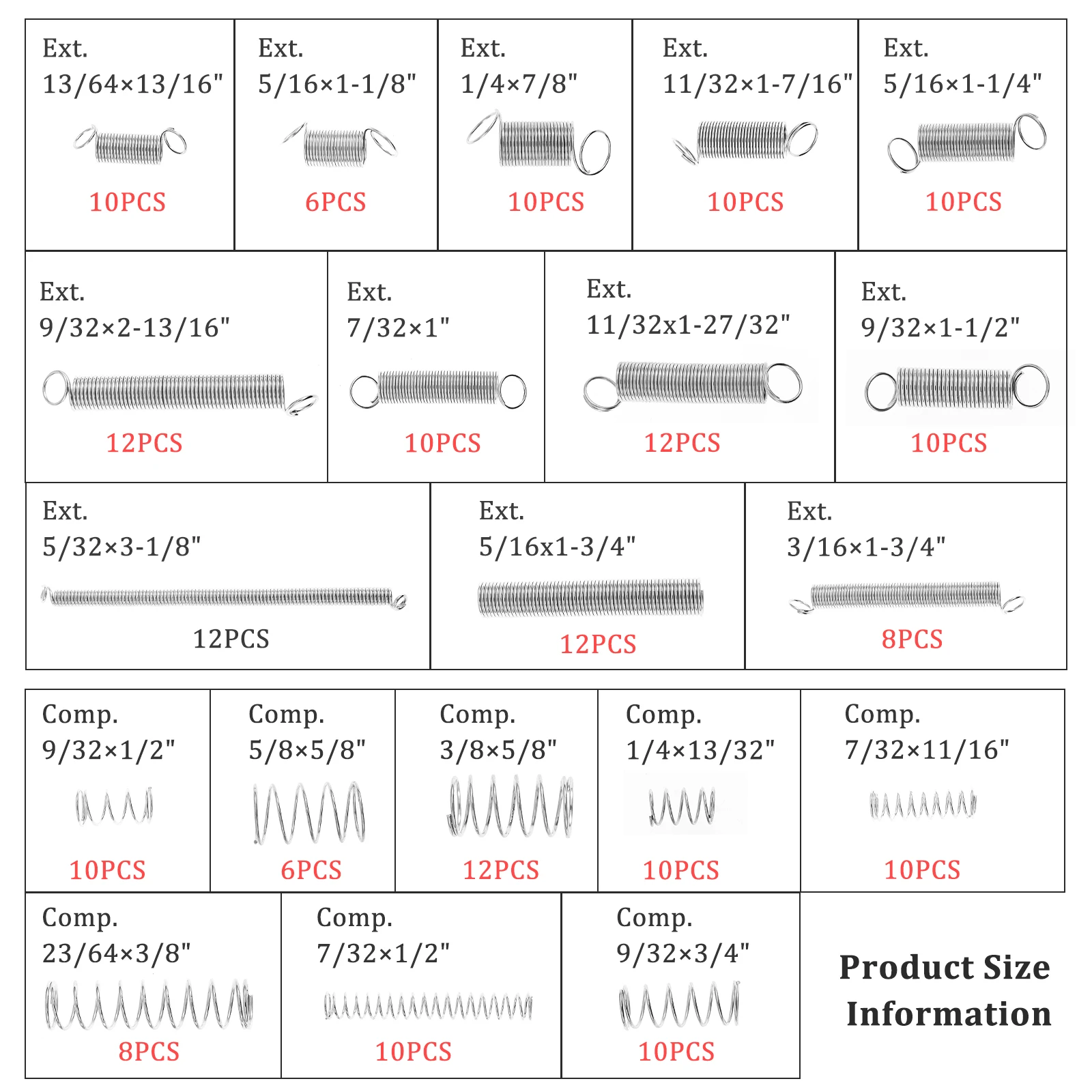 200 قطعة مجموعة متنوعة من زنبرك الضغط والتمديد 20 مقاسات مختلفة 4 مللي متر إلى 9 مللي متر تشكيلة نوابض معدنية فضفاضة من الفولاذ #2