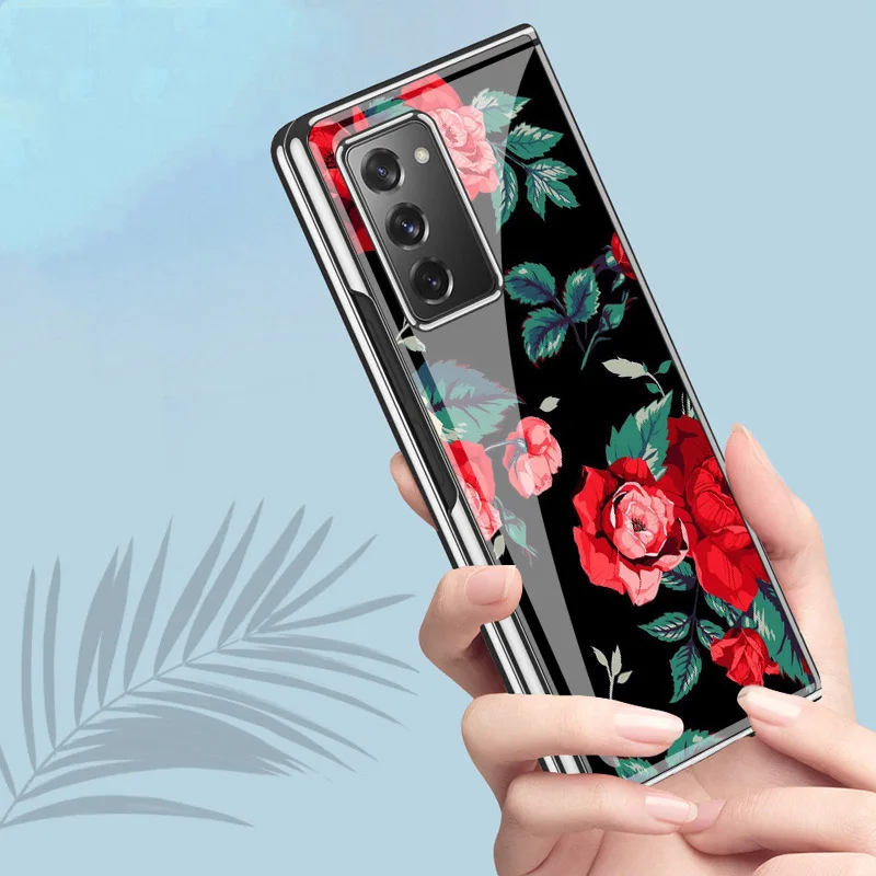 Z Fold 4 Funda Case for Samsung Galaxy Z Fold 4 Z Fold 3 2 Case Vintage Rose Patterned Plexiglass Coque Phone Case Cover Capa