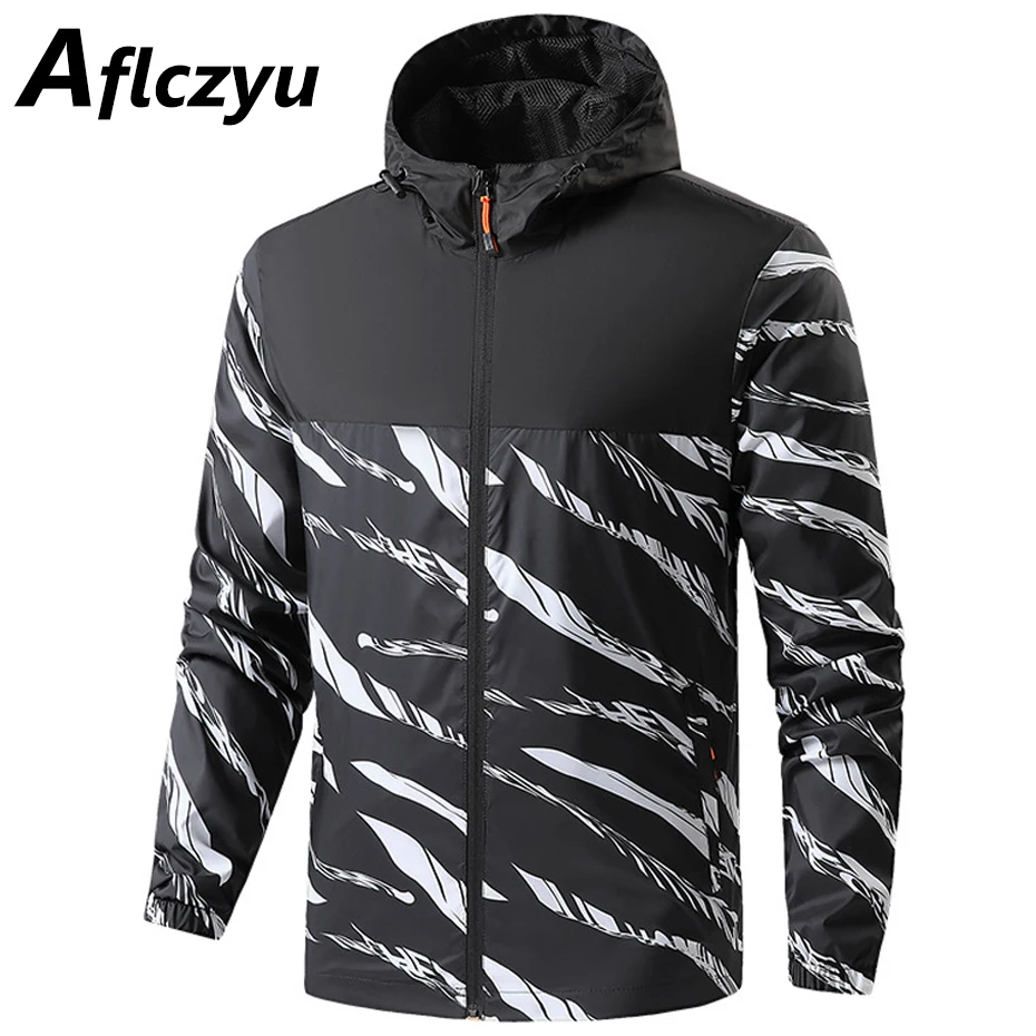 

Zebra Striped Jacket Men Spring Summer Thin Windbreaker Coat Patchwork Jackets Fashion Casual Slim Fit Camping Jacket Male