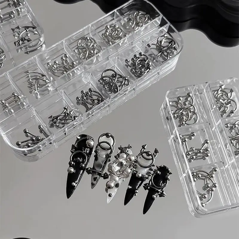 30/60 Pz/scatola In Metallo Retro Cerchio Unghie Art Charms 3D Stile Punk Nero Bianco Parti Del Chiodo Decorazione Del Chiodo Manicure Accessori